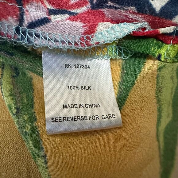 JOHN MARK Washable Silk Tunic Top Multicolor Floral Slit Sleeve Artsy - Picture 9 of 12